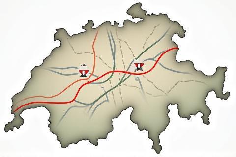 Illustrative map of Switzerland highlighting motorway network requiring vignette.